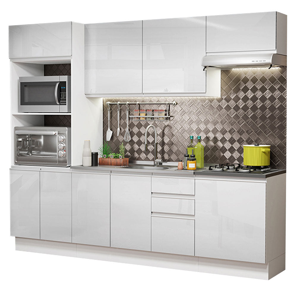 Combo Completo de Cocina 100% MDF 250 cm Frentes Blanco Brillante Acordes Madesa 03