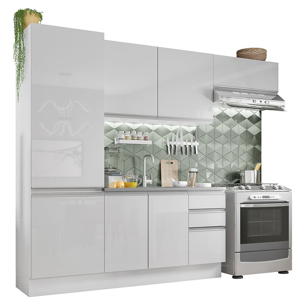 Cocina Compacta 100% MDF 260 cm Puetas Blanco Brillante Acordes Madesa 02
