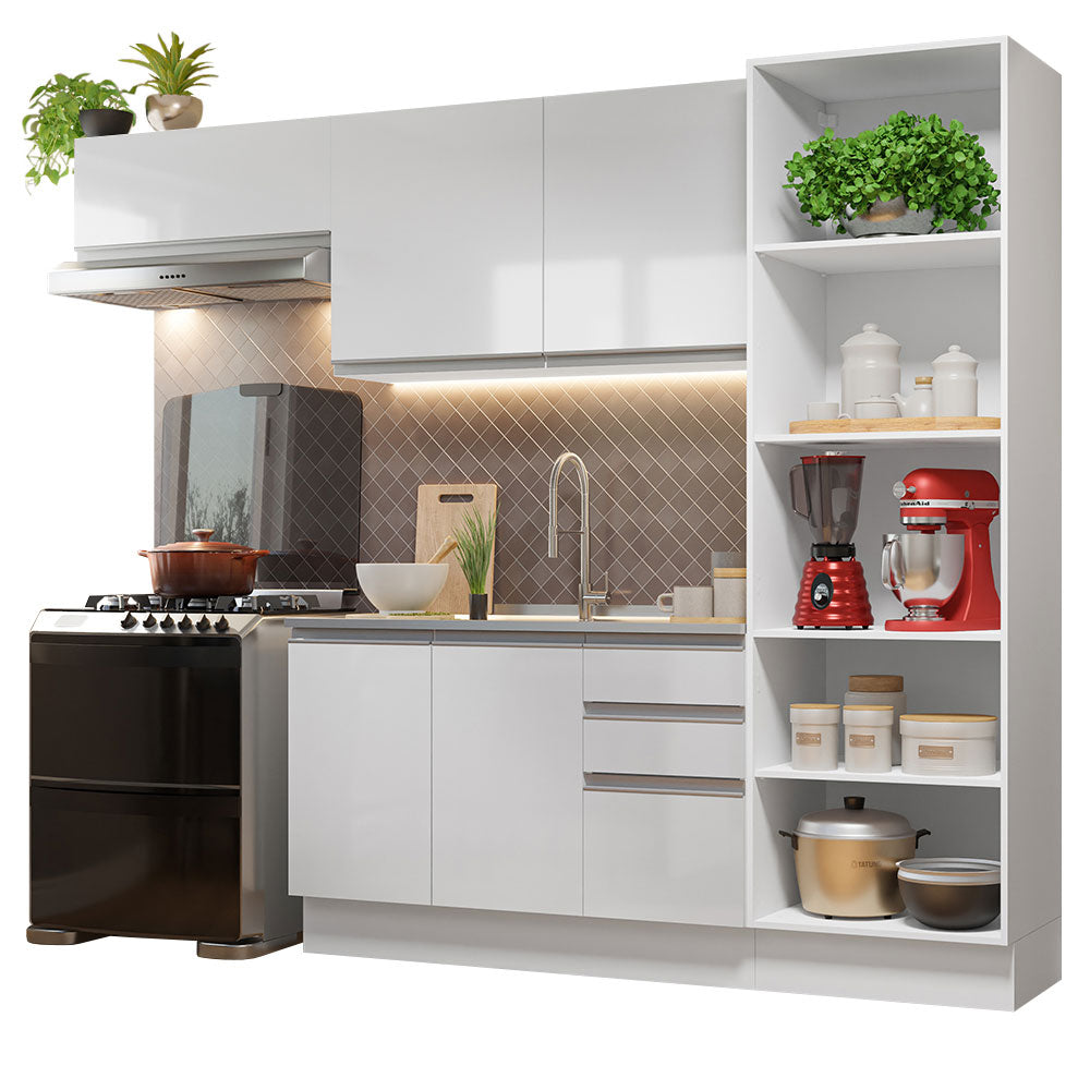 Combo Completo de Cocina 260 cm 100% MDF Frentes Blanco Brillante Acordes Madesa 04