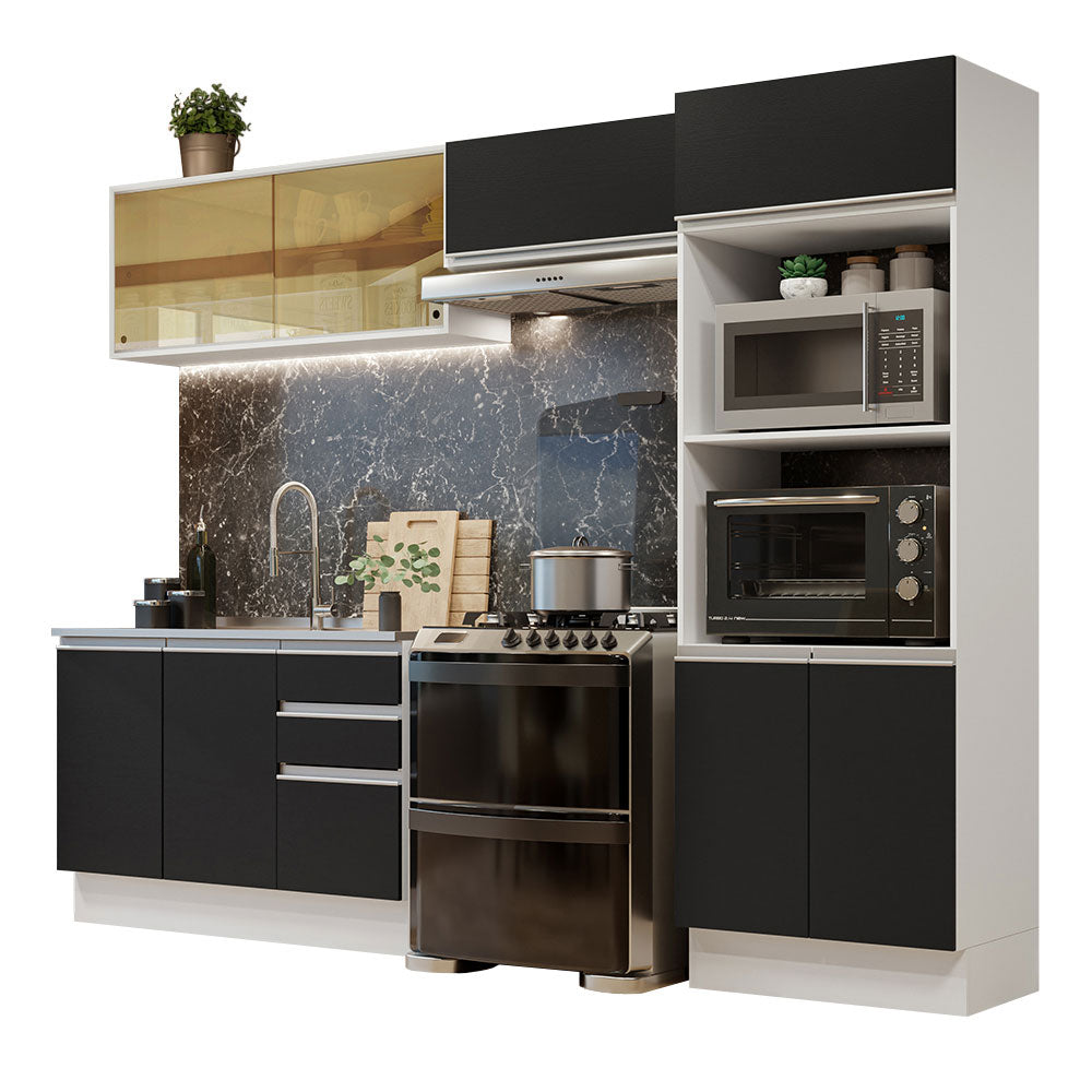 Combo Completo de Cocina 100% MDF 270 cm Blanco/Negro Acordes Madesa 08