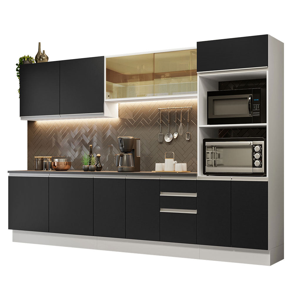 Combo Completo de Cocina 100% MDF 310 cm Blanco/Negro Acordes Madesa 01