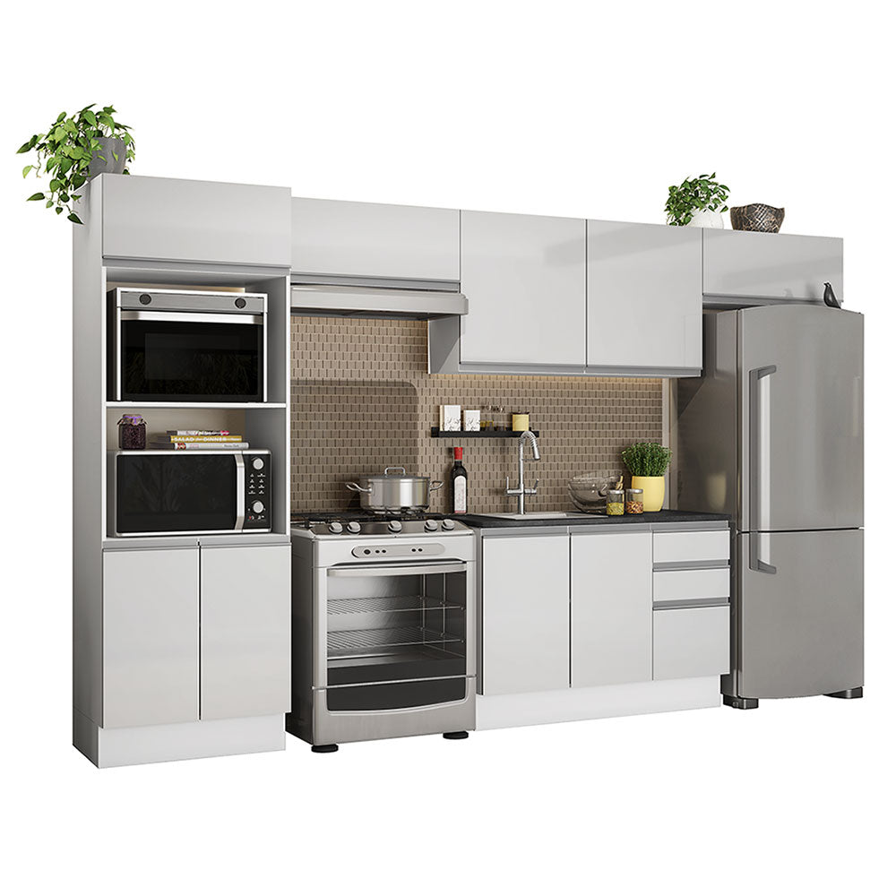 Combo Completo de Cocina 100% MDF 350cm Frentes Blanco Brillante Acordes Madesa 01