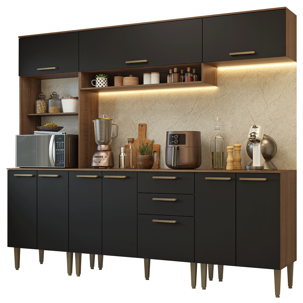 Combo completo de Cocina 225 cm Marrón/Negro Lille Madesa 01