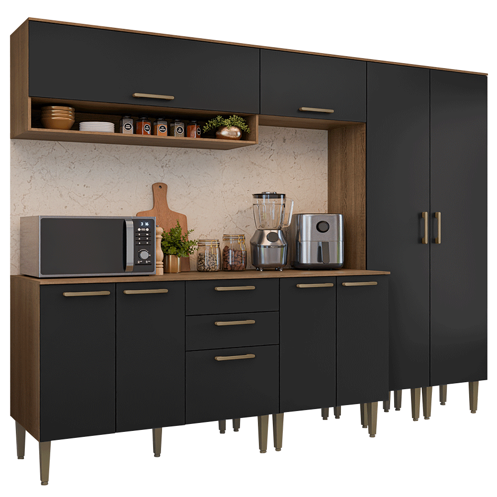 Combo completo de Cocina 245 cm Marrón/Negro Lille Madesa 01