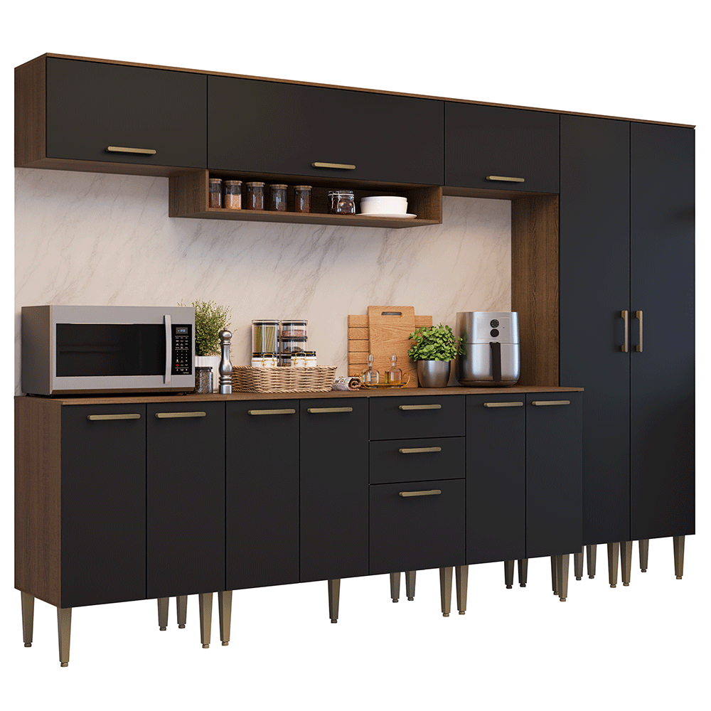 Combo completo de Cocina 305 cm Marrón/Negro Lille Madesa 01