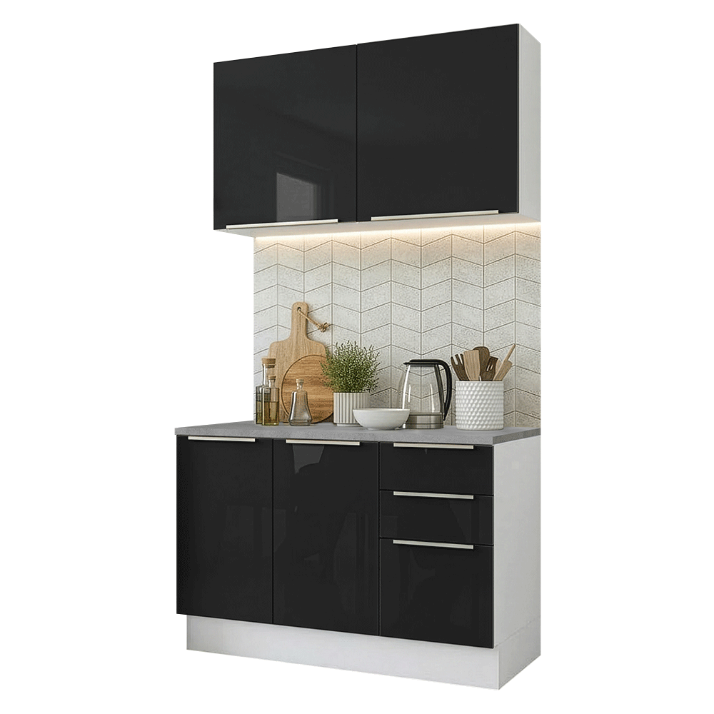 Cocina Compacta 120 cm Blanco/Negro Lux Madesa 01