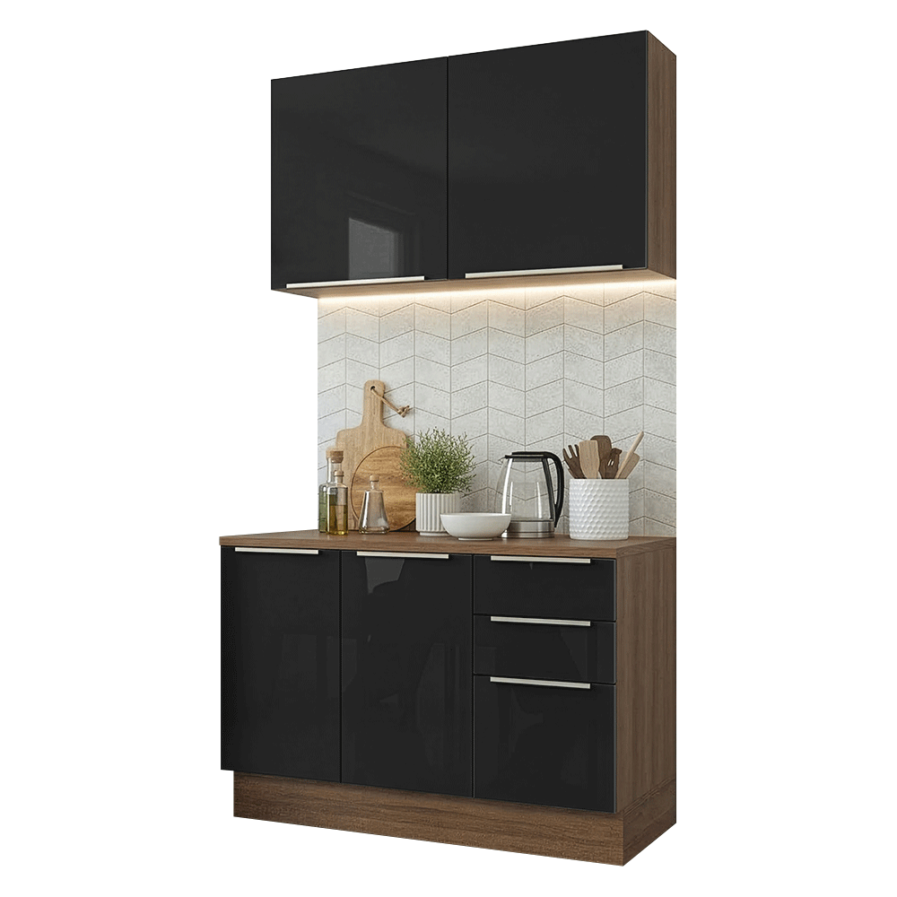 Cocina Compacta 120 cm Marrón/Negro Lux Madesa 01