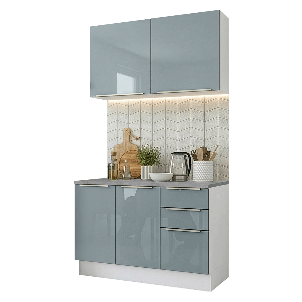 Cocina Compacta 120 cm Blanco/Gris Lux Madesa 01