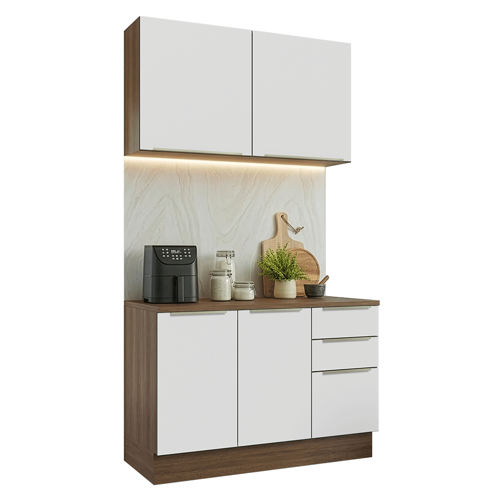 Cocina Compacta 120 x 60 cm Marrón/Blanco Aterciopelado Lux Madesa 02
