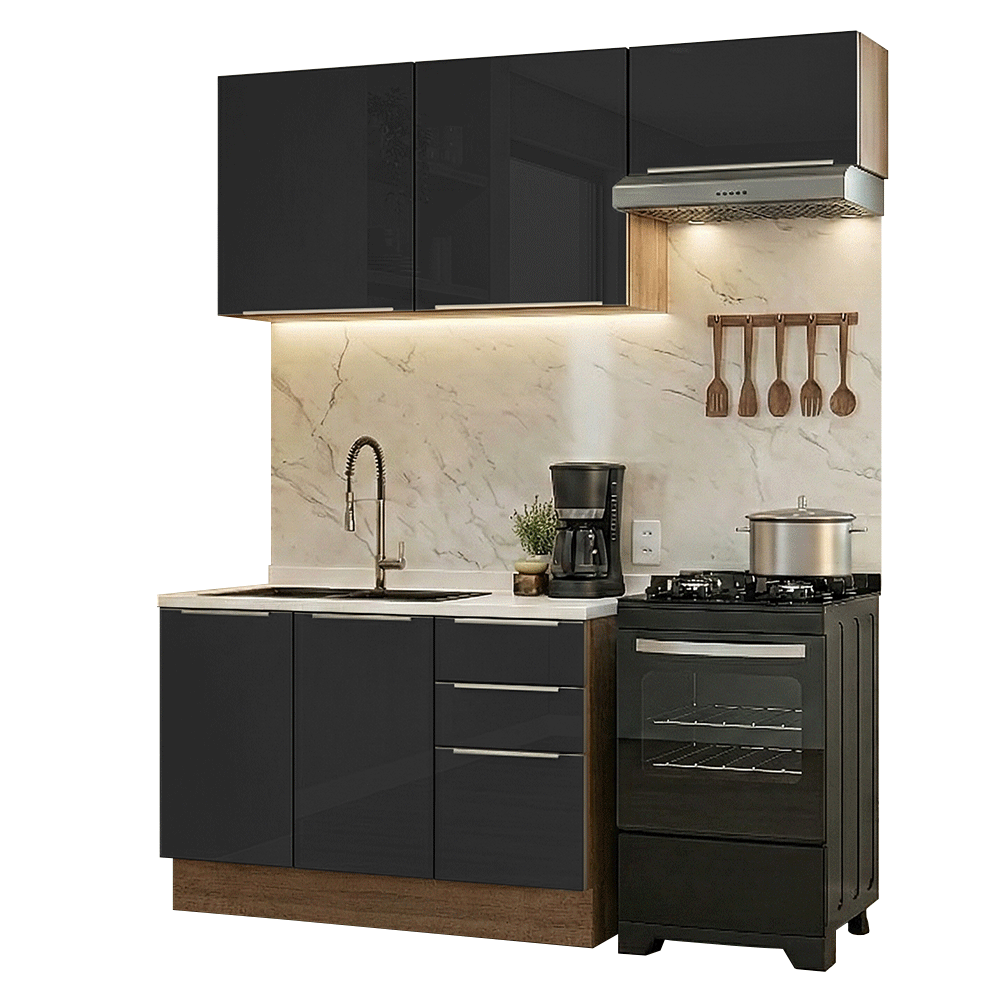 Cocina Compacta 180 x 60 cm Marrón/Negro Lux Madesa 03