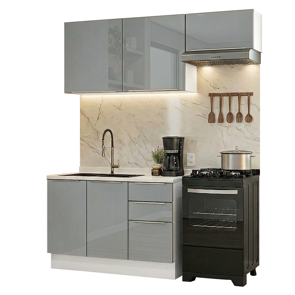 Cocina Compacta 180 x 60 cm Blanco/Gris Lux Madesa 03