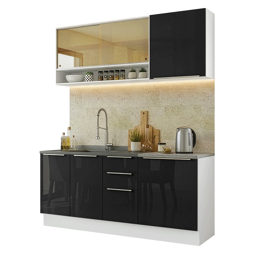 Cocina Compacta 180 cm Blanco/Negro Lux Madesa 04
