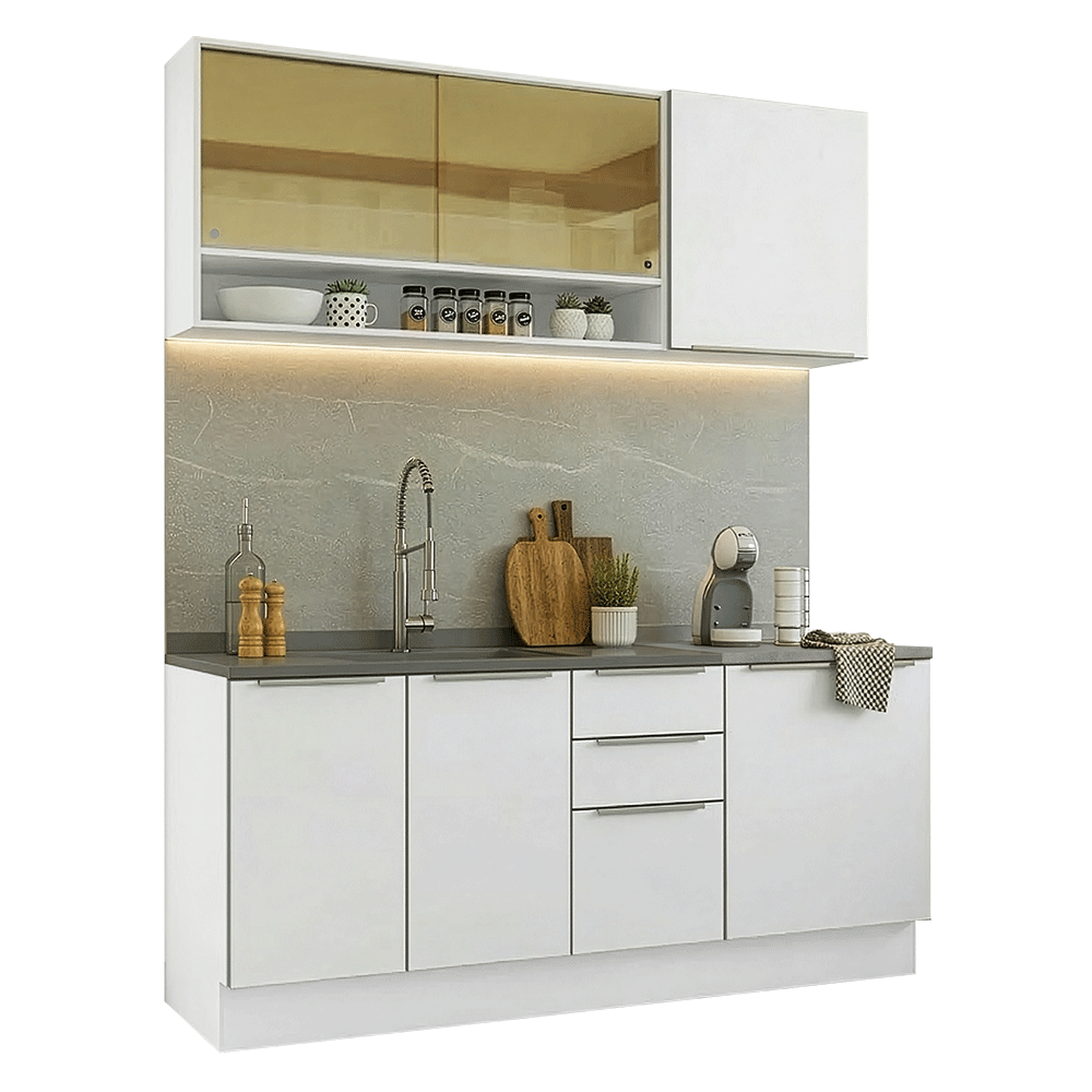 Cocina Compacta 180 x 60 cm Blanco/Blanco Aterciopelado Lux Madesa 05