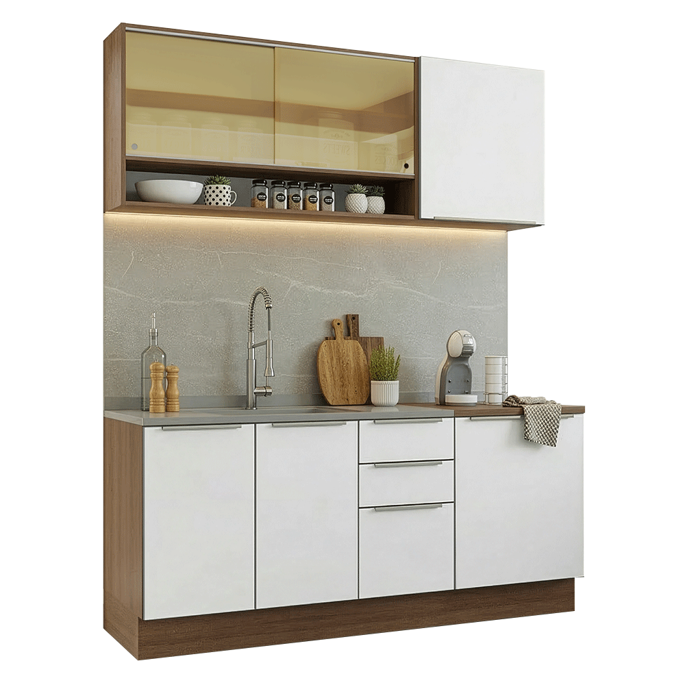 Cocina Compacta 180 x 60 cm Marrón/Blanco Aterciopelado Lux Madesa 05
