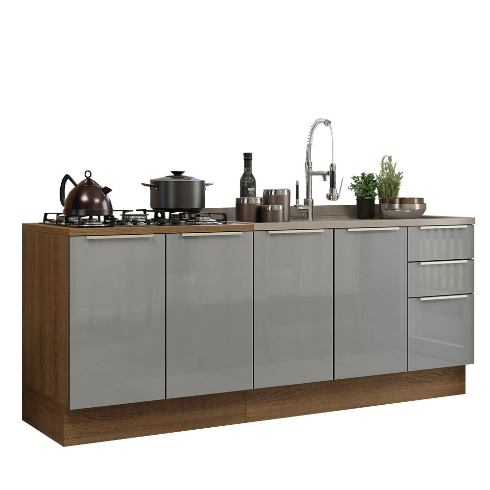 Juego de 2 gabinetes bajos de cocina Madesa Lux con 4 puertas y 3 cajones (sin mesada ni fregadero) Marrón/Gris