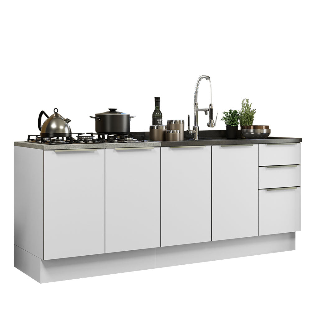 Combo con 2 Bajos Mesadas de Cocina 4 Puetas 3 Cajones 200 x 60 cm (Sin Mesada y Bacha) Blanco/Blanco Aterciopelado Lux Madesa