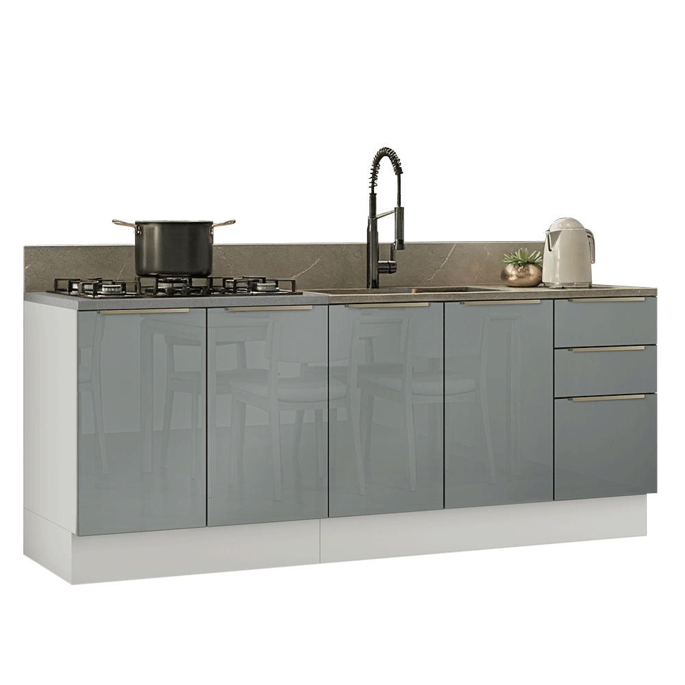Cocina Compacta 200 x 60 cm Blanco/Gris Lux Madesa 06