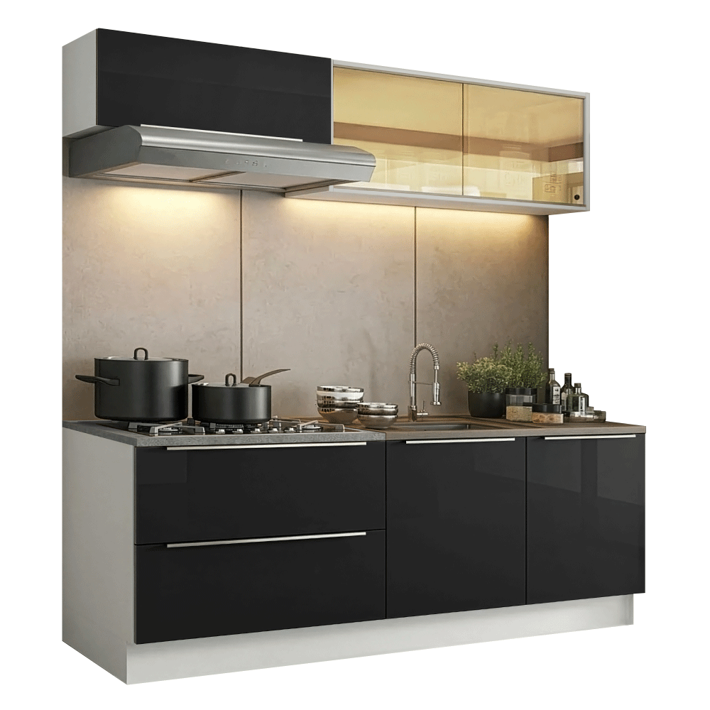 Cocina Compacta 200 cm Blanco/Negro Lux Madesa 07