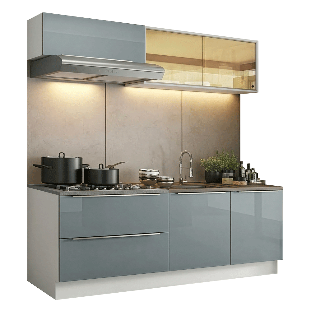 Cocina Compacta 200 cm Blanco/Gris Lux Madesa 07