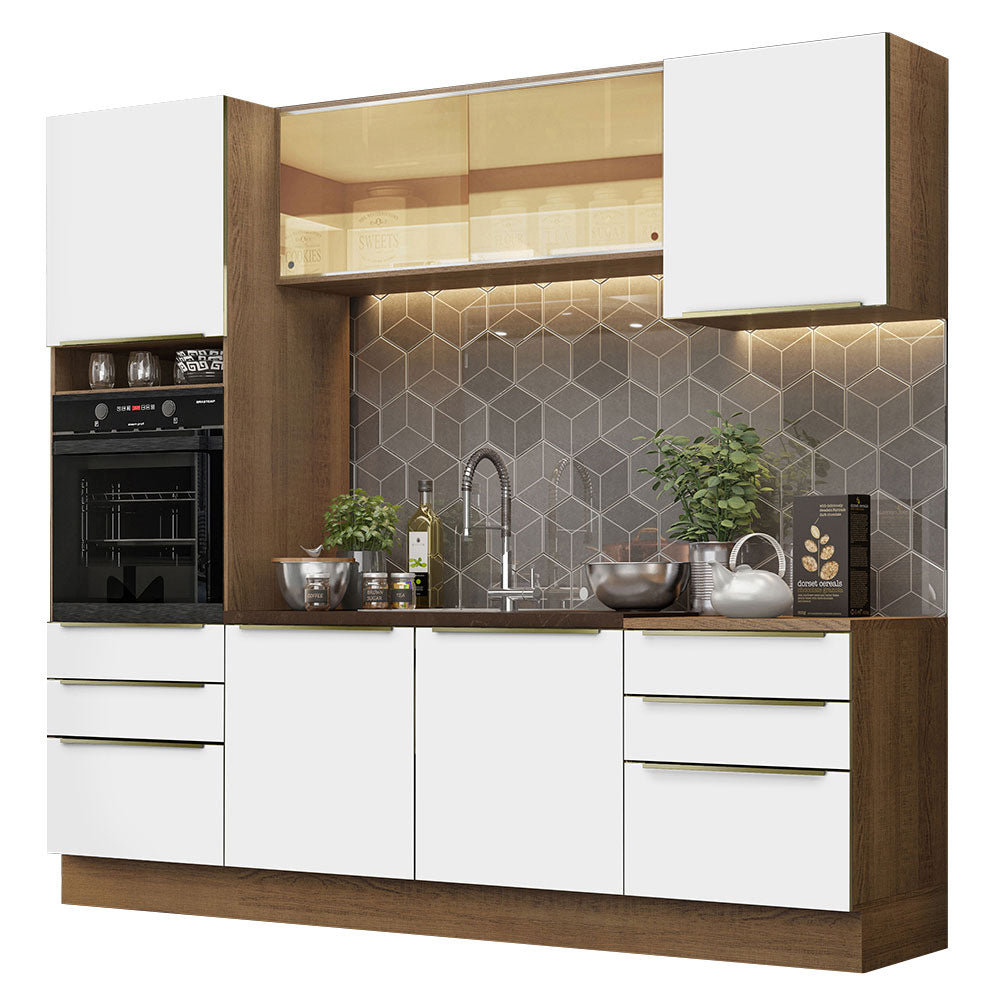 Combo Completo de Cocina 240 x 60 cm Marrón/Blanco Aterciopelado Lux Madesa 02