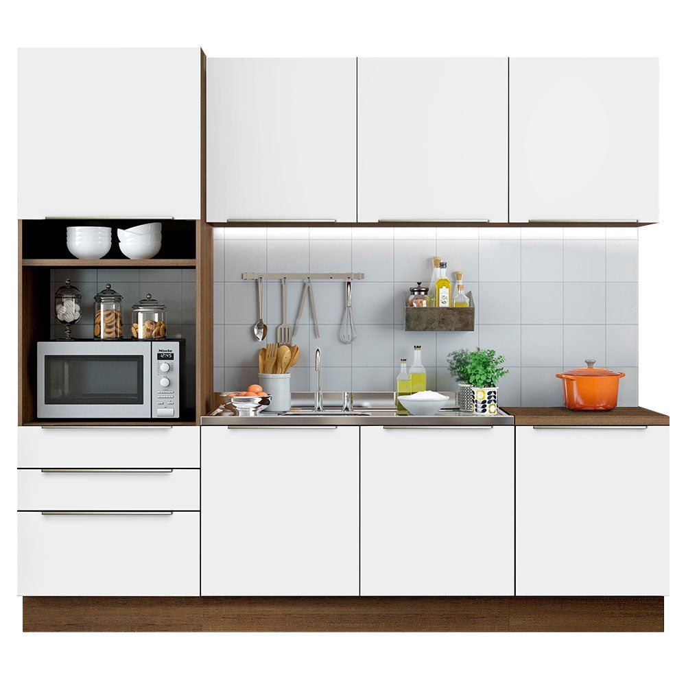 Combo Completo de Cocina 240 x 60 cm Marrón/Blanco Aterciopelado Lux Madesa 03