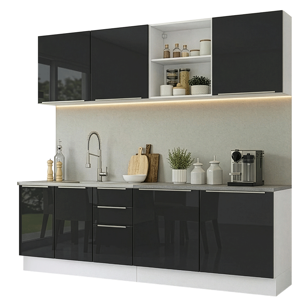 Combo completo de Cocina 240 cm Blanco/Negro Lux Madesa 09