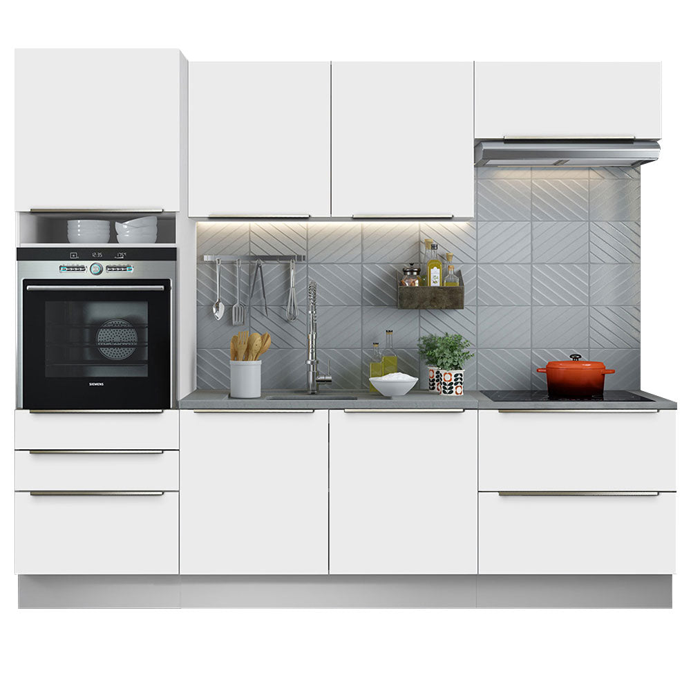 Combo Completo de Cocina 260 x 60 cm Blanco/Blanco Aterciopelado Lux Madesa 01