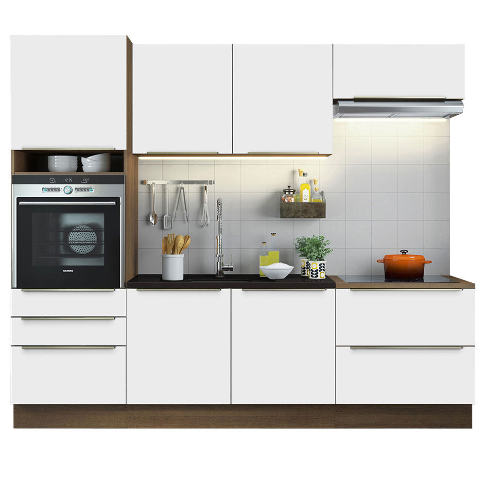 Combo Completo de Cocina 260 x 60 cm Marrón/Blanco Aterciopelado Lux Madesa 01