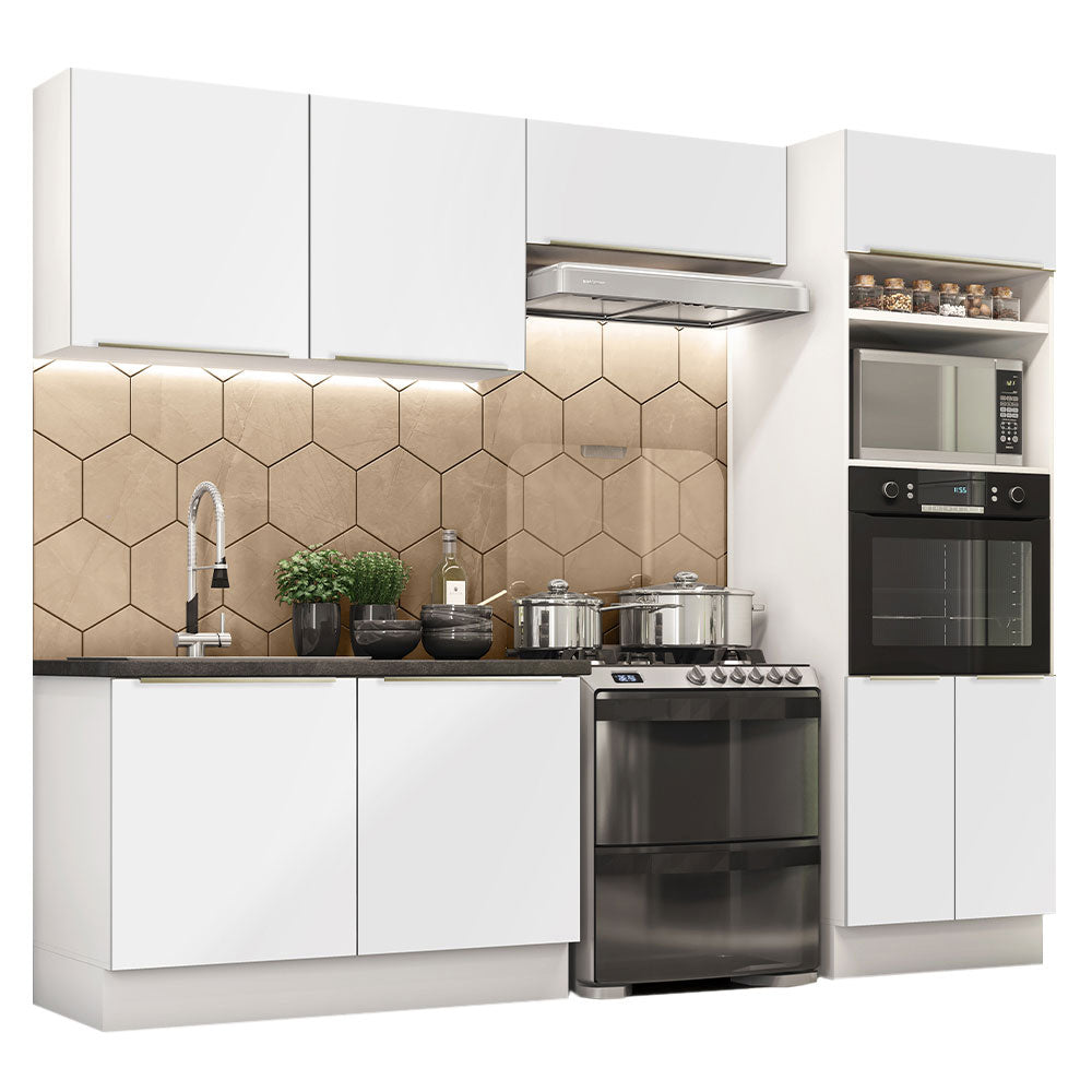Combo Completo de Cocina 270 x 60 cm Blanco/Blanco Aterciopelado Lux Madesa 01