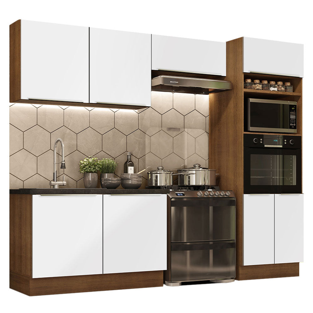 Combo Completo de Cocina 270 x 60 cm Marrón/Blanco Aterciopelado Lux Madesa 01