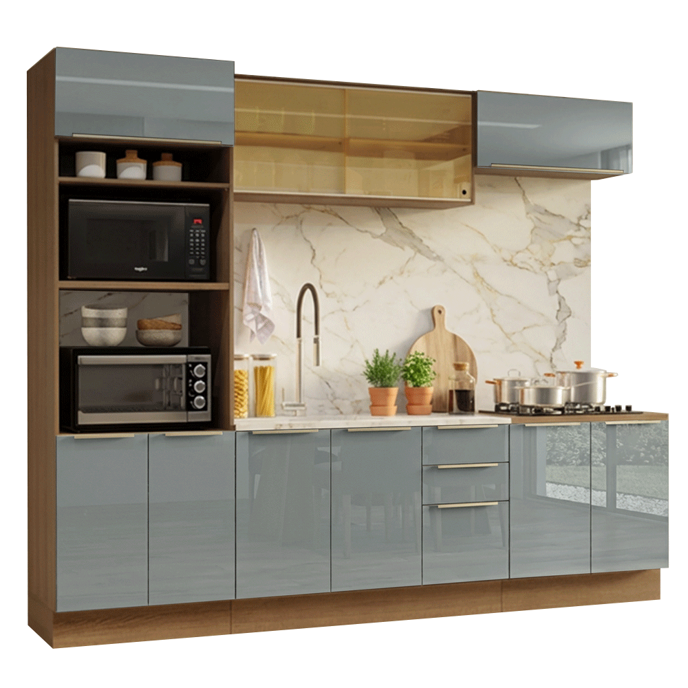Combo completo de Cocina 270 cm Marrón/Gris Lux Madesa 05