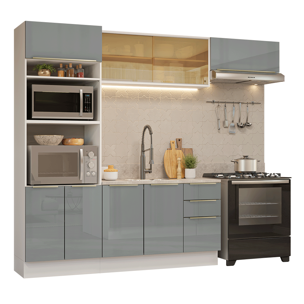 Combo completo de Cocina 270 cm Blanco/Gris Lux Madesa 07