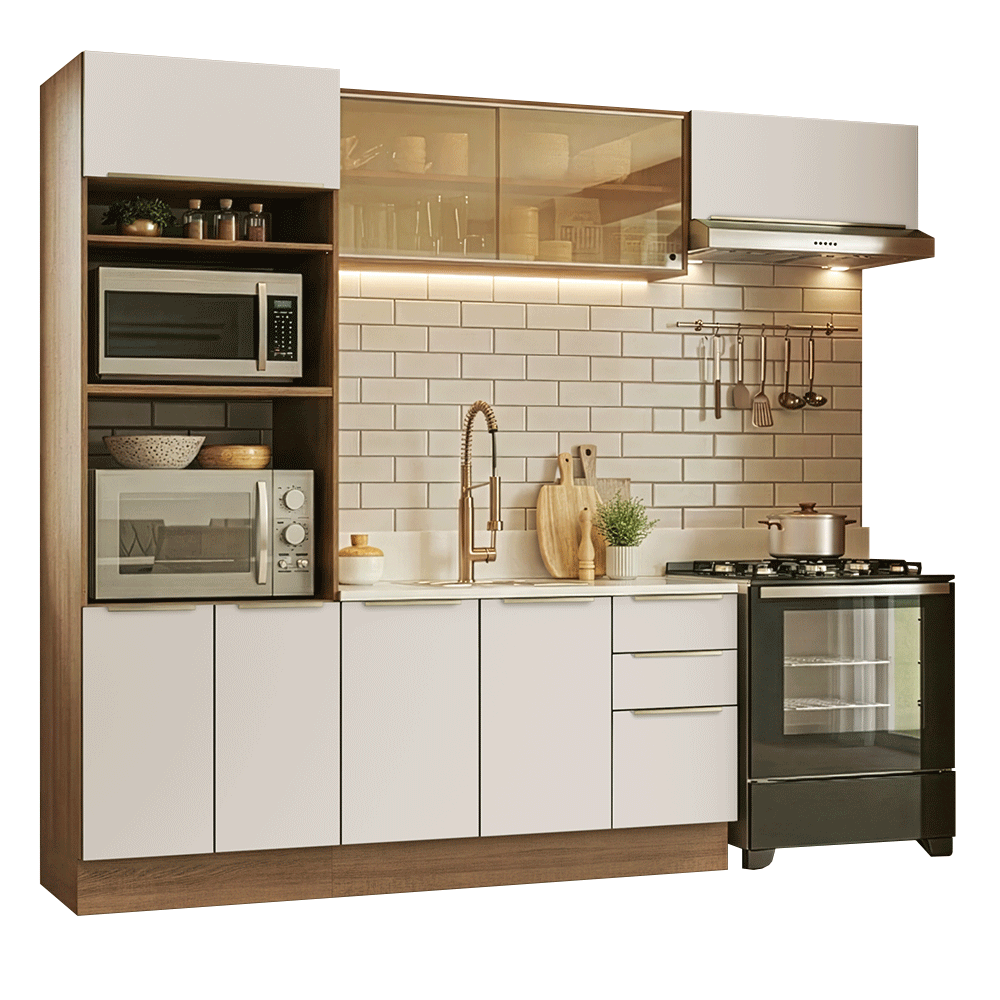 Combo completo de Cocina 270 x 60 cm Marrón/Blanco Aterciopelado Lux Madesa 08
