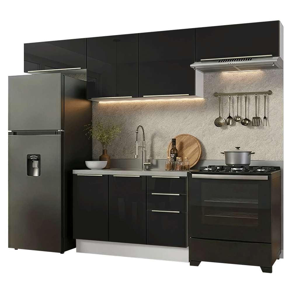 Combo completo de Cocina 280 x 60 cm Blanco/Negro Lux Madesa 02