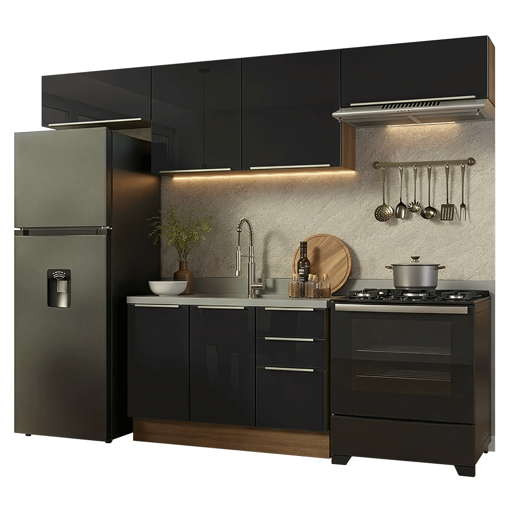 Combo completo de Cocina 280 x 60 cm Marrón/Negro Lux Madesa 02