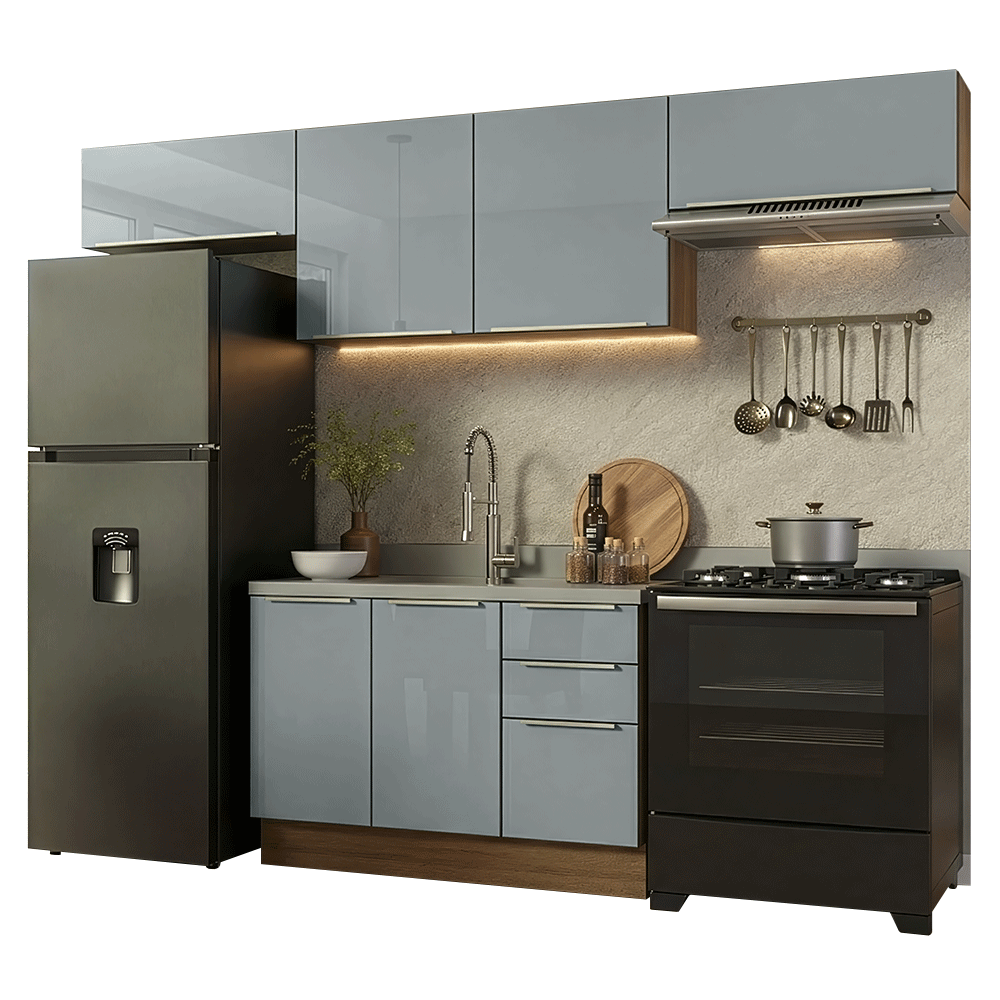 Combo completo de Cocina 280 x 60 cm Marrón/Gris Lux Madesa 02