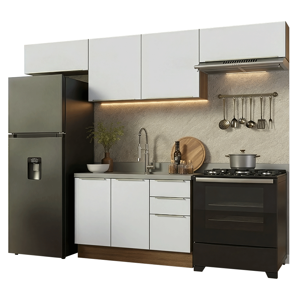 Combo completo de Cocina 280 x 60 cm Marrón/Blanco Aterciopelado Lux Madesa 02