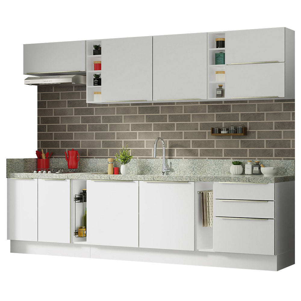 Combo Completo de Cocina 300 x 60 cm Blanco Aterciopelado Lux Madesa
