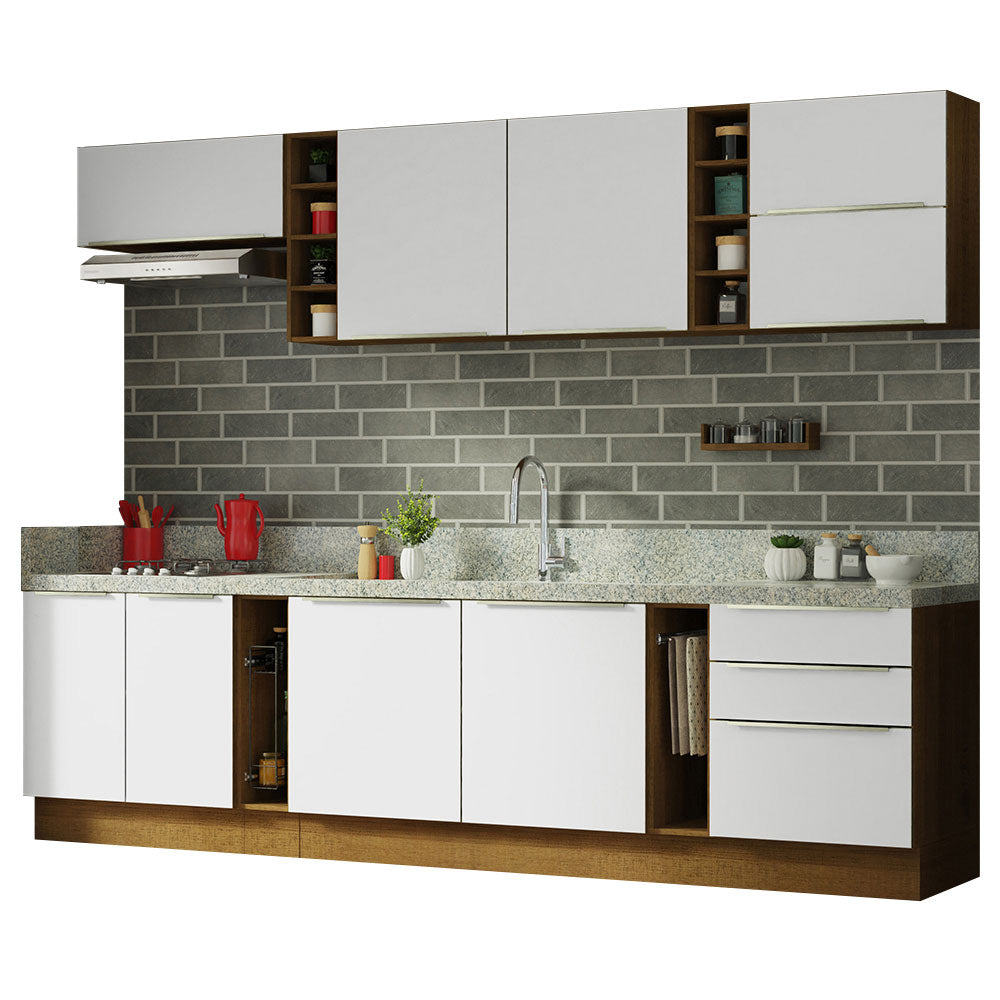 Combo Completo de Cocina 300 x 60 cm Marrón/Blanco Aterciopelado Lux Madesa