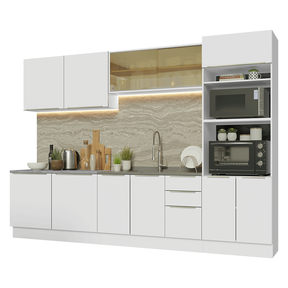 Combo completo de Cocina 310 x 60 cm Blanco/Blanco Aterciopelado Lux Madesa 04