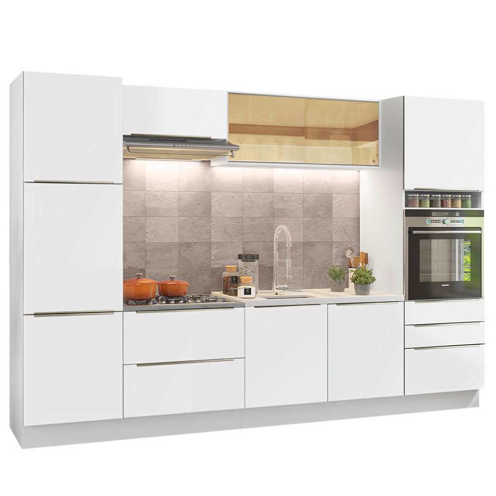 Combo Completo de Cocina 320 x 60 cm Blanco/Blanco Aterciopelado Lux Madesa 01