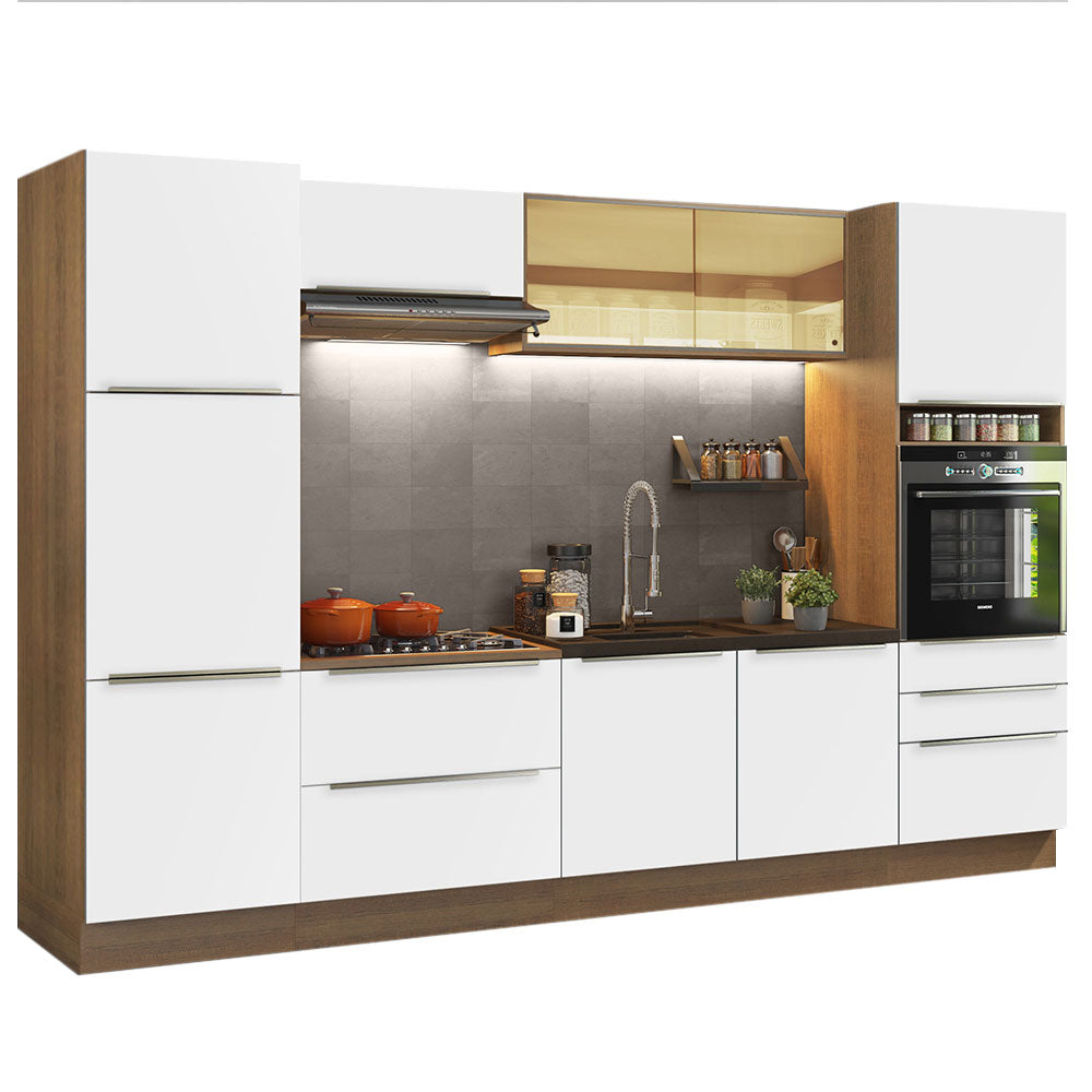 Combo Completo de Cocina 320 x 60 cm Marrón/Blanco Aterciopelado Lux Madesa 01