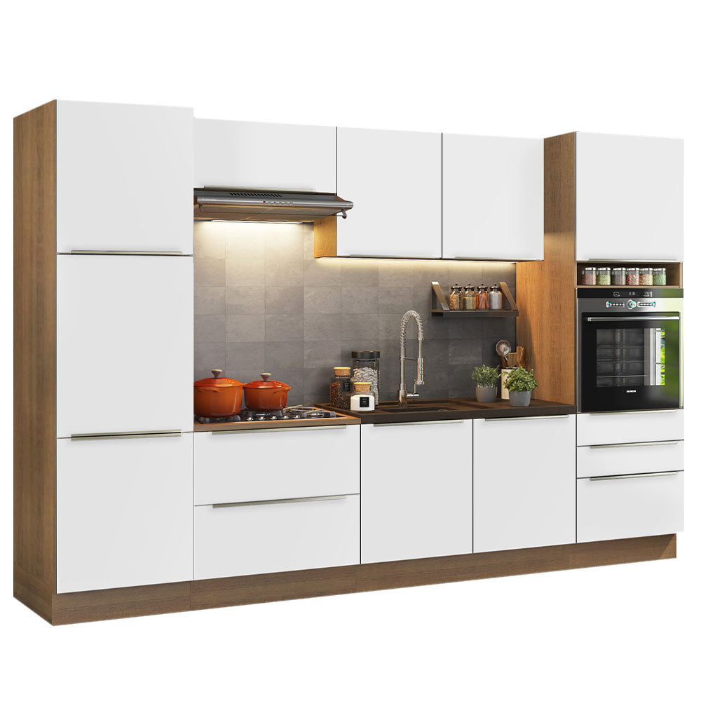 Combo Completo de Cocina 320 x 60 cm Marrón/Blanco Aterciopelado Lux Madesa 03