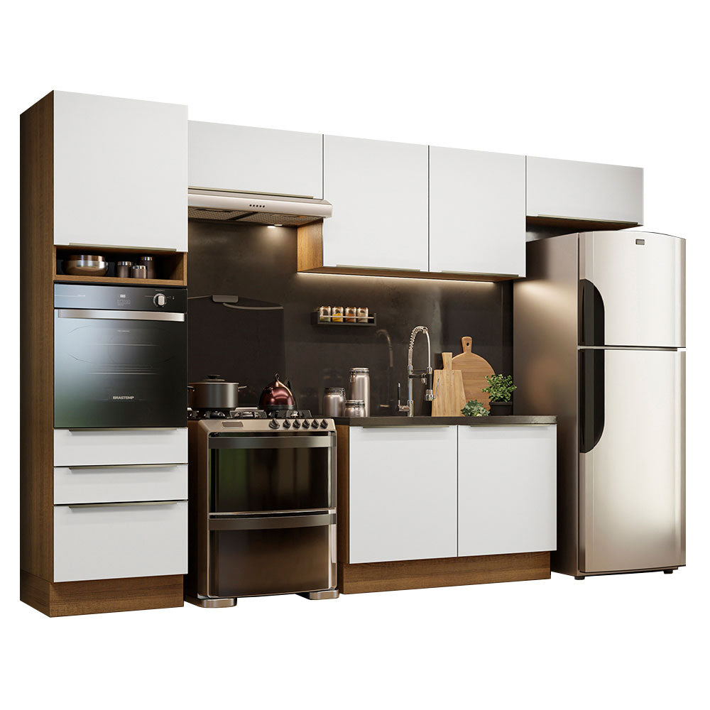Combo Completo de Cocina 340 x 60 cm Marrón/Blanco Aterciopelado Lux Madesa 01
