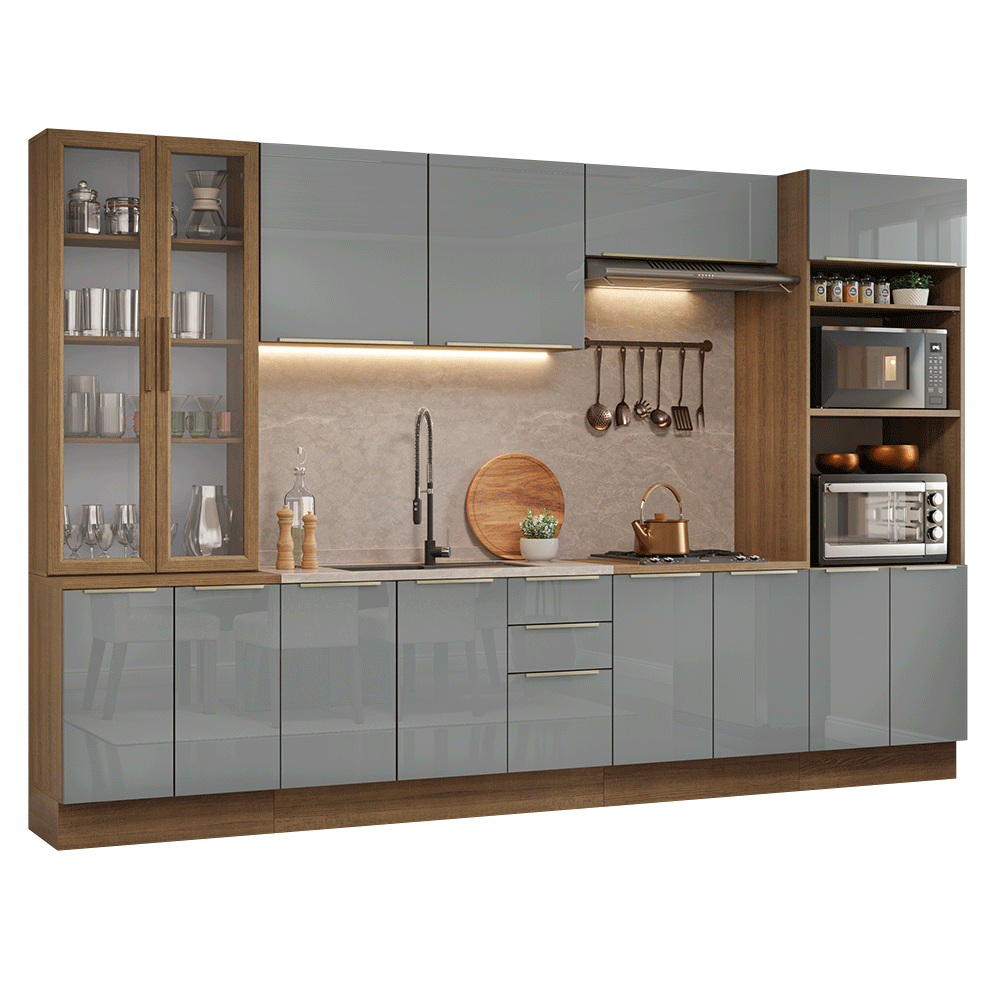 Combo completo de Cocina 340 cm Marrón/Gris Lux Madesa 03