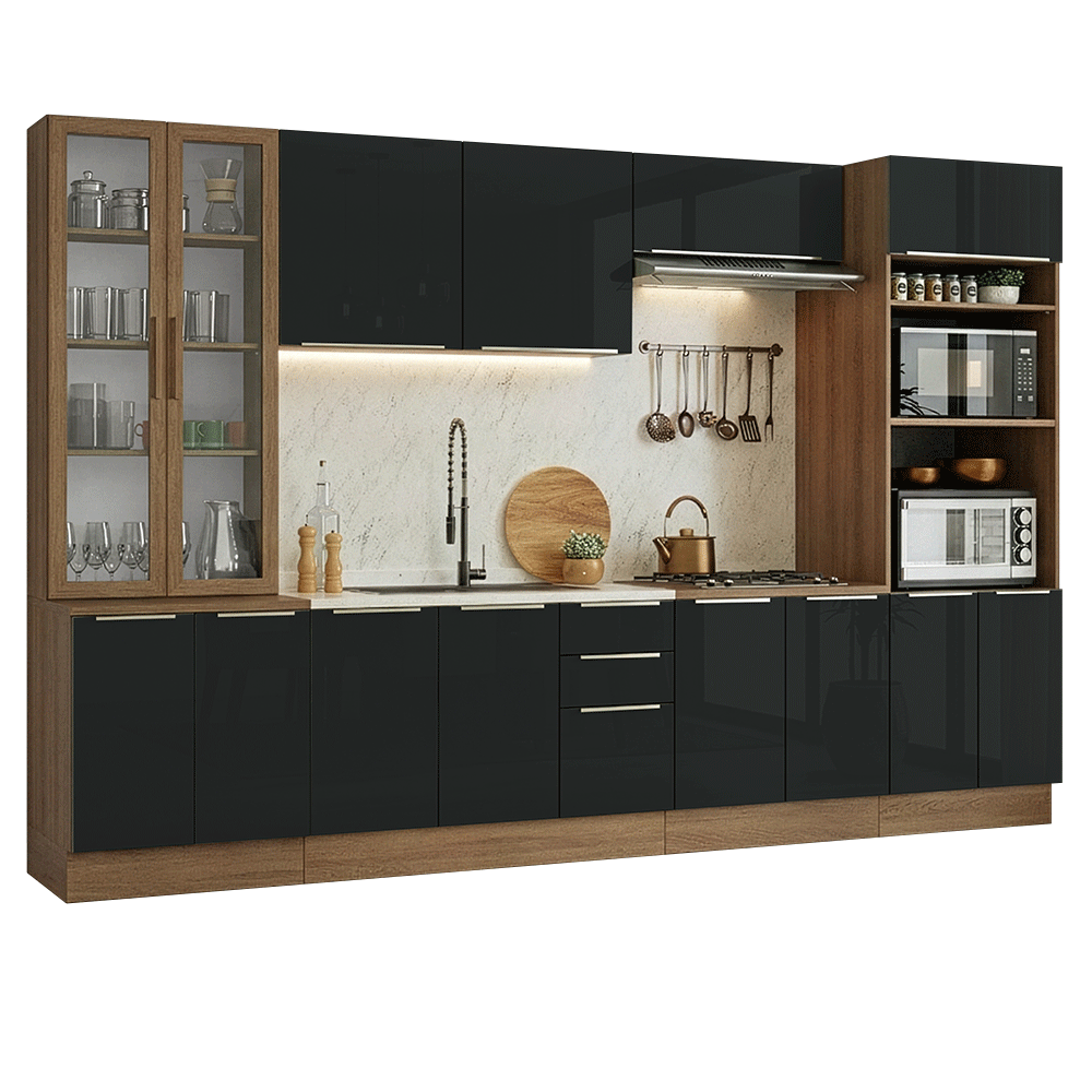 Combo completo de Cocina 340 x 60 cm Marrón/Negro Lux Madesa 04