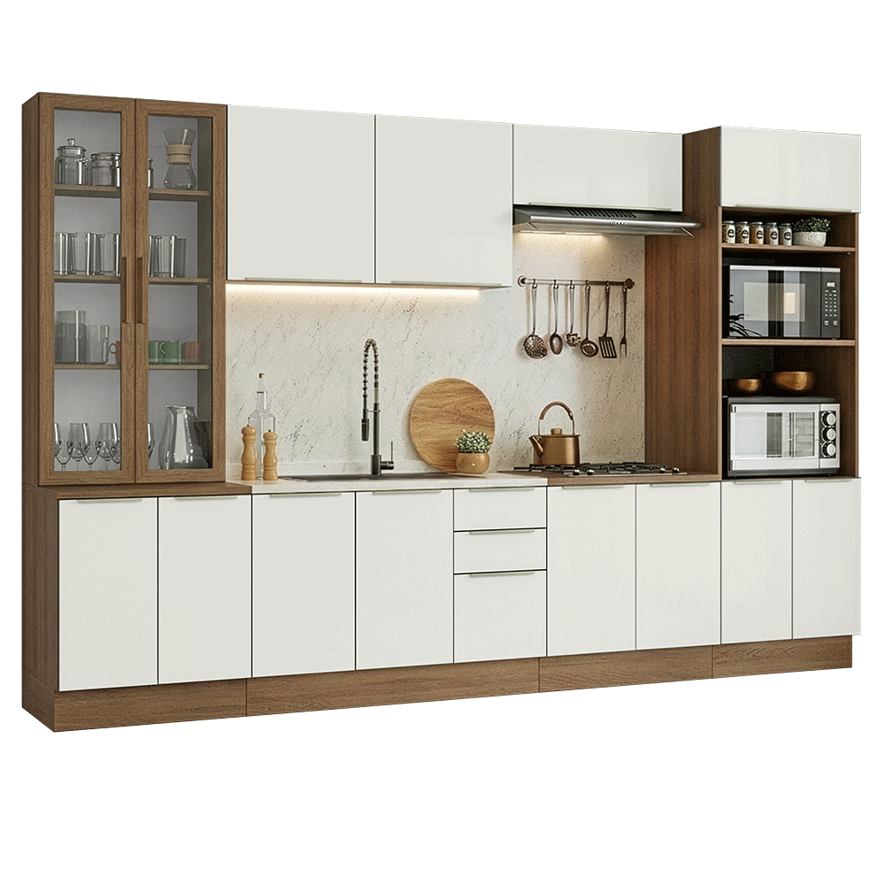 Combo completo de Cocina 340 x 60 cm Marrón/Blanco Aterciopelado Lux Madesa 04
