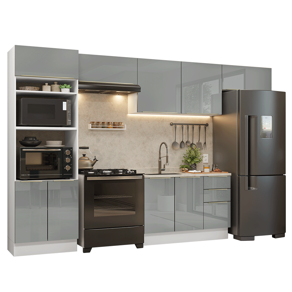 Combo completo de Cocina 350 cm Blanco/Gris Lux Madesa 01