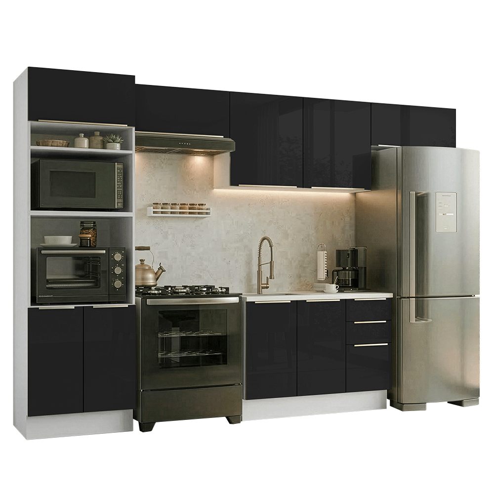 Combo completo de Cocina 350 x 60 cm Blanco/Negro Lux Madesa 02