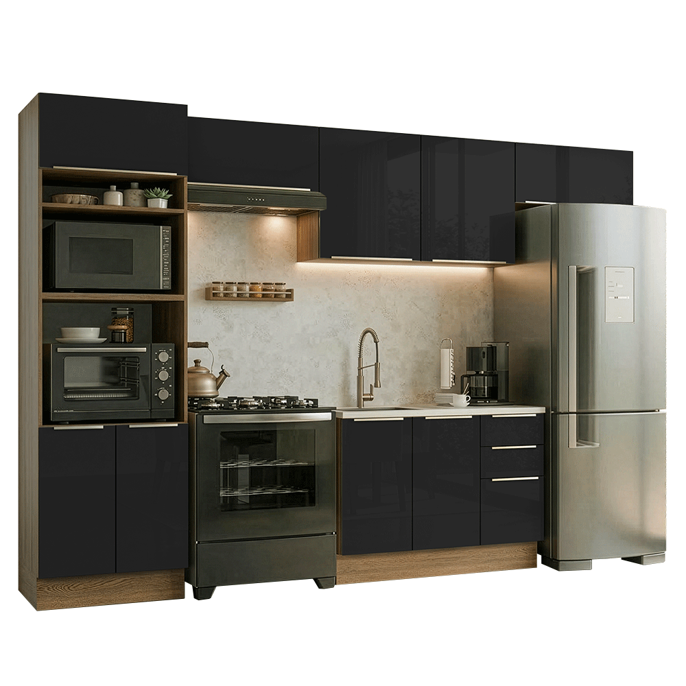 Combo completo de Cocina 350 x 60 cm Marrón/Negro Lux Madesa 02